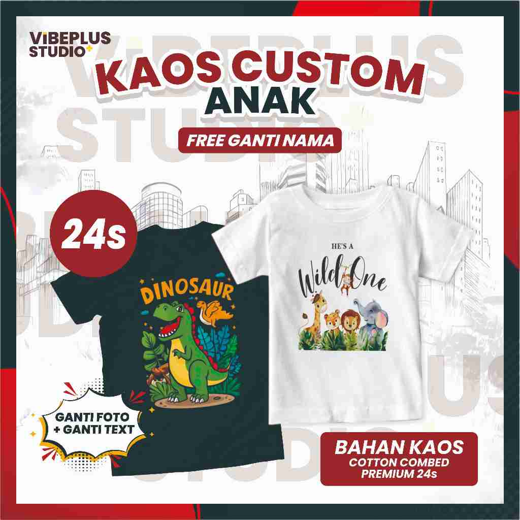Custom Kaos Anak Sablon DTF Satuan 24's / Kaos Custom Satuan / Kaos Custom Kado