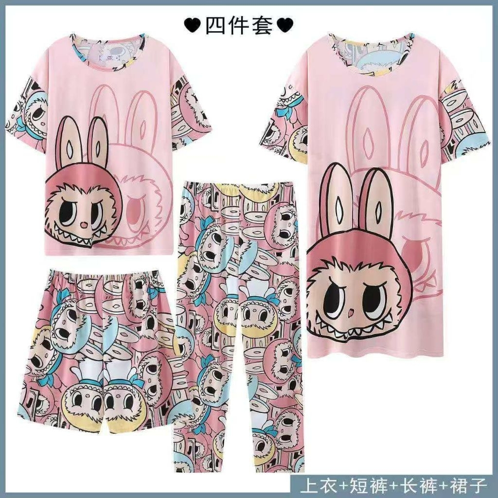 PIYAMA 4 SET WANITA DEWASA JUMBO LEMBUT DAN DINGIN/ 4in1 baju tidur set daster celana pendek dan cel