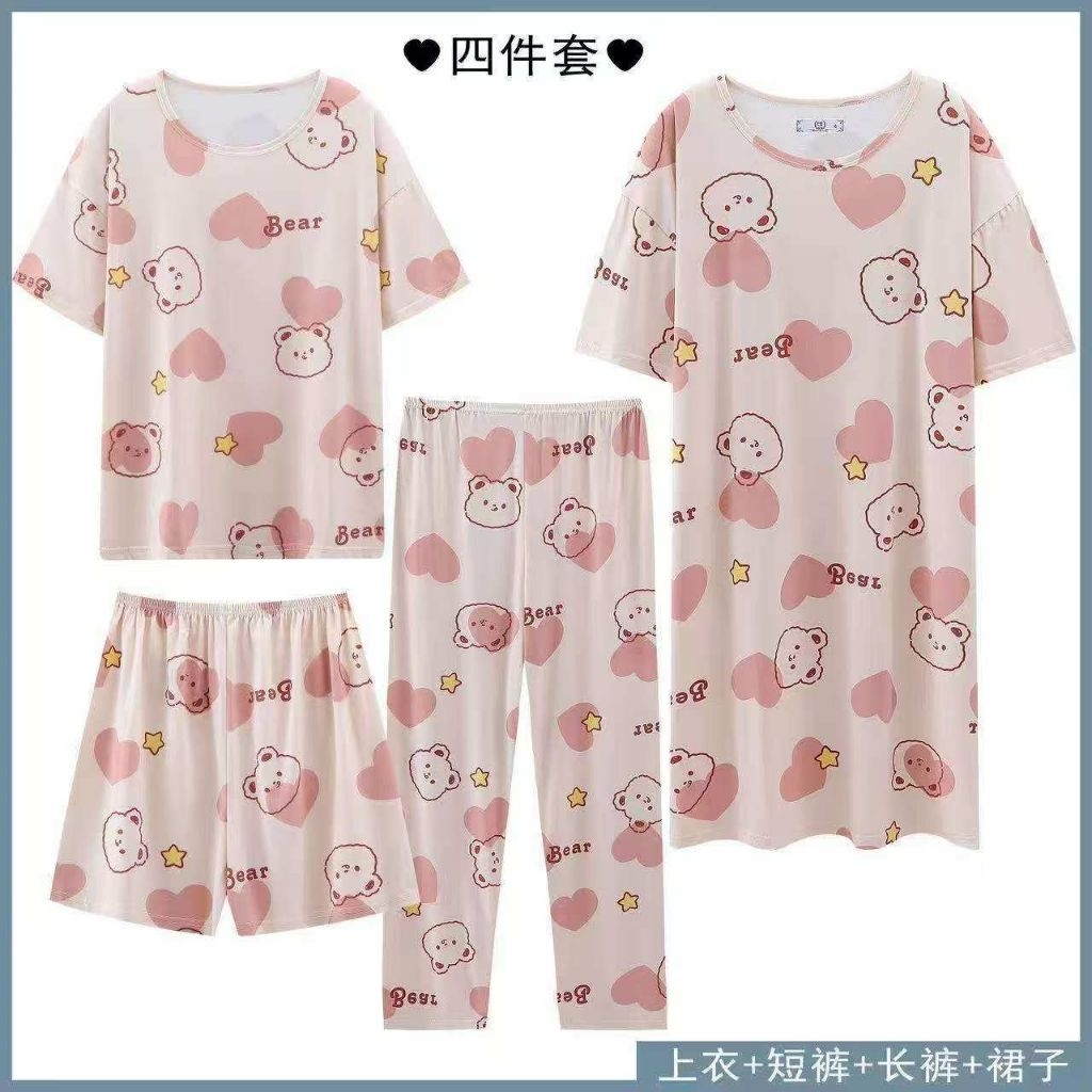 PIYAMA 4 SET WANITA DEWASA JUMBO LEMBUT DAN DINGIN/ 4in1 baju tidur set daster celana pendek dan cel