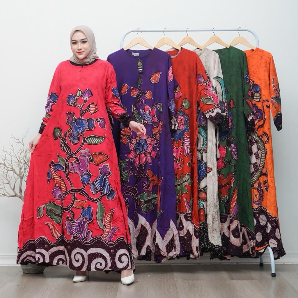 OXSAVA - Longdress Batik Tulis Remekan Rayon Tebal Gamis Batik Tulis Busui Friendly Semi Jumbo Adem 