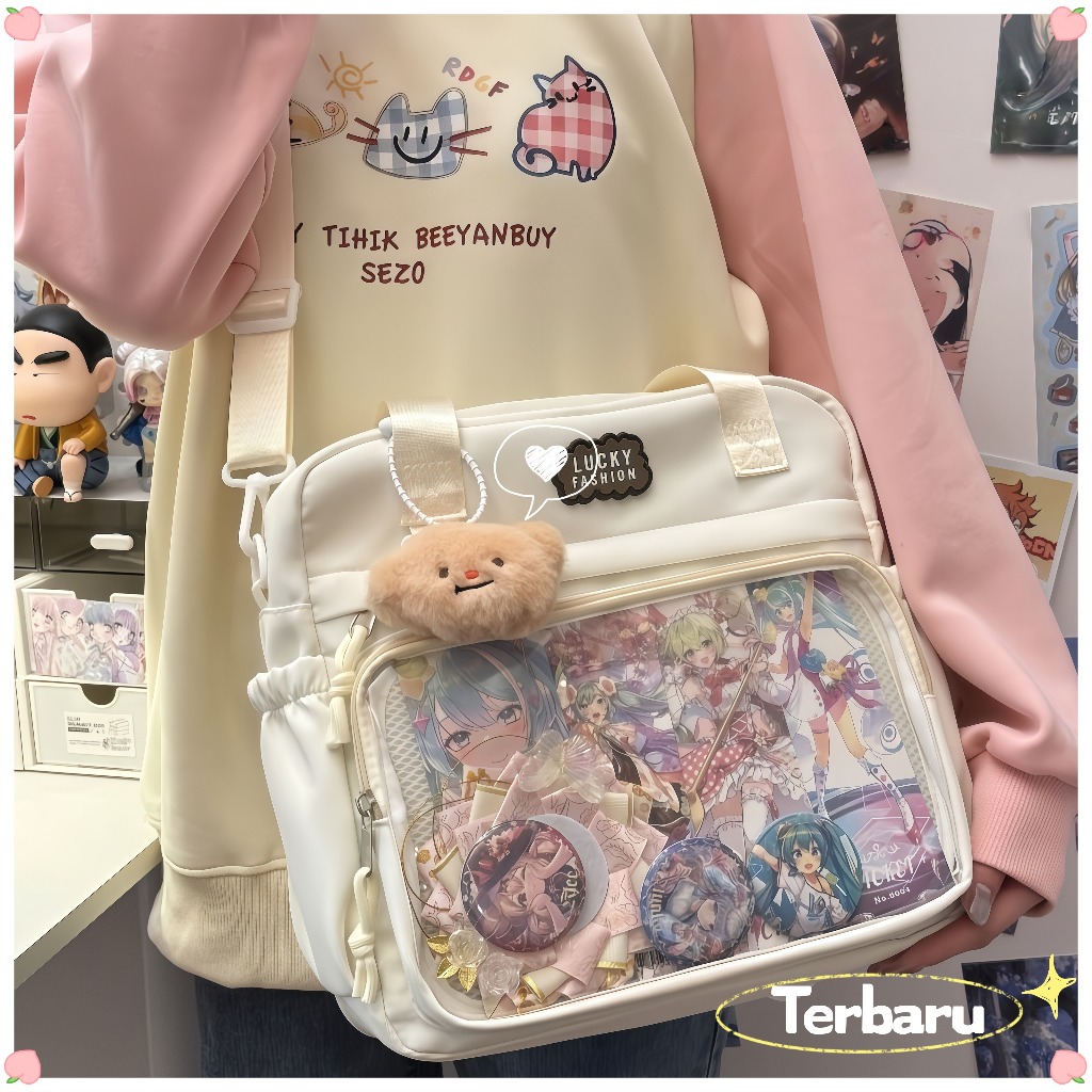 [COD] Jepang  Transparan Tas Selempang/Kuliah Tas Jinjing/Kapasitas Besar Tas Ransel Wanita/Dimensi 