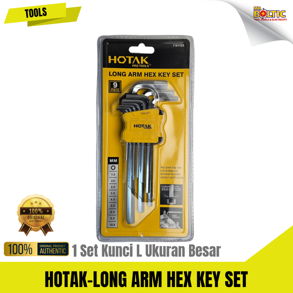 HOTAK - LONG ARM HEX KEY SET. 1 SET KUNCI L UKURAN BESAR