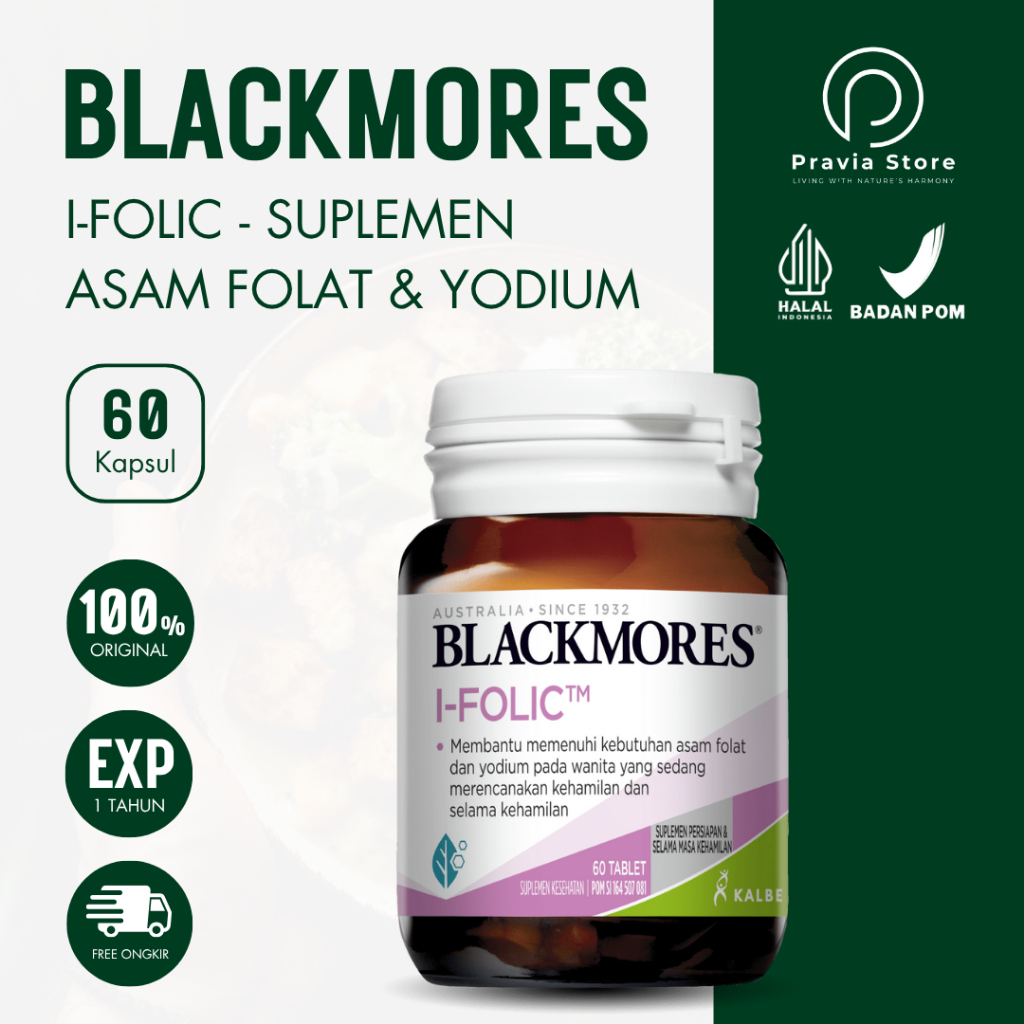 Blackmores I-Folic Suplemen Asam Folat Yodium Promil Persiapan Kehamilan & Nutrisi Ibu Halal