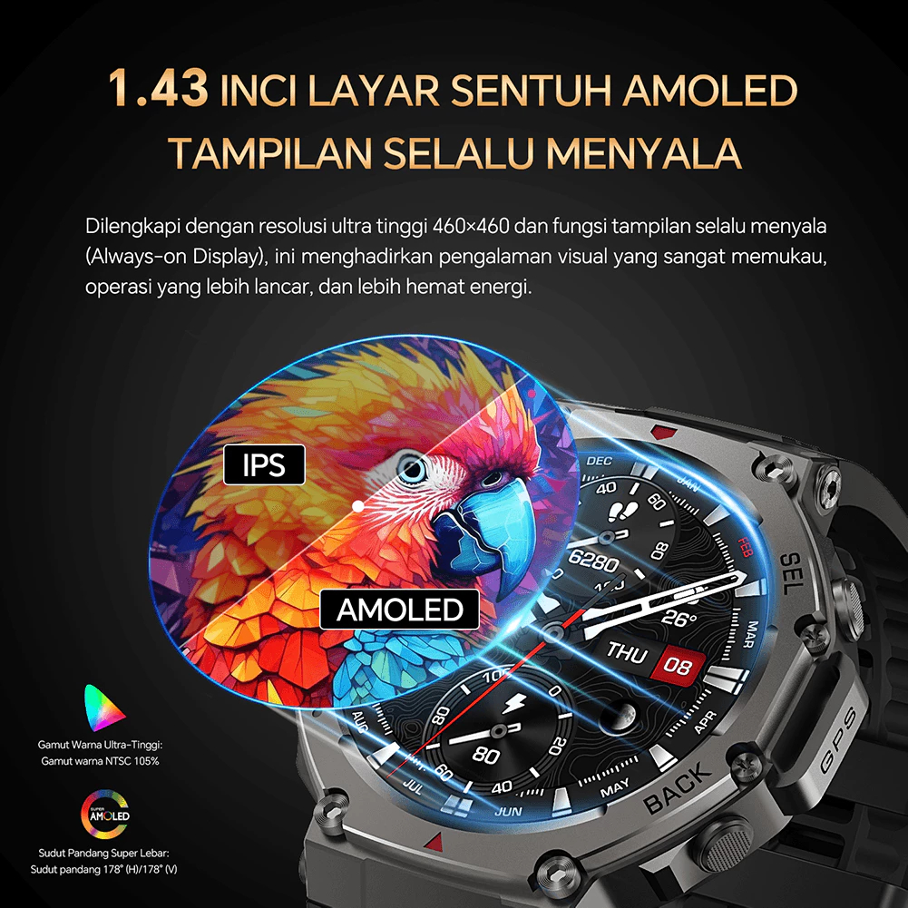 NEW DEALS Citijungle B78 Smartwatch GPS 2 Tahan Air 5ATM Bisa Renang AMOLED 1.43 Full Touch Kompas,