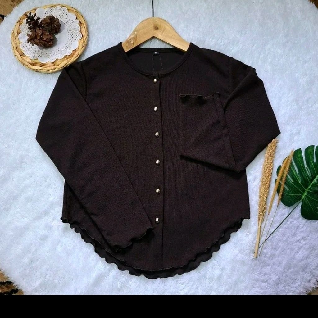 B7 Nechi cardigan Rajut Wanita Basic Crop Top Kancing Gold Button Lengan Panjang
