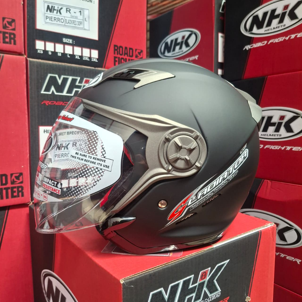 HELM NHK GLADIATOR SOLID NEW GLADIATOR BLACK DOFF DOUBE VISOR