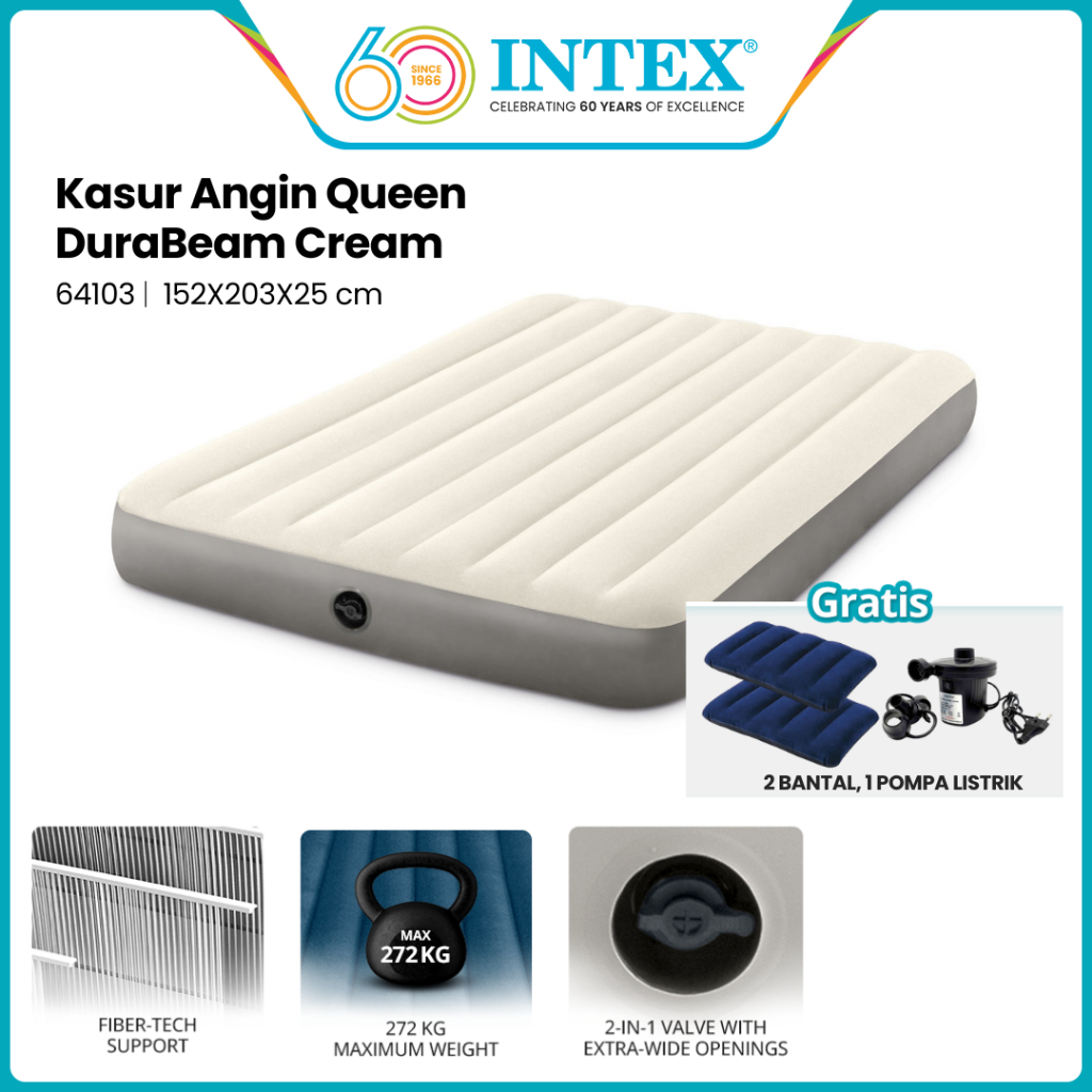 Kasur Angin Intex Queen Deluxe High Airbed PROMO BUNDLING 64709