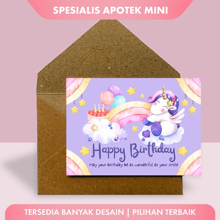 Kartu Ucapan Gift Card Happy Birthday Ulang Tahun - Smile Unicorn