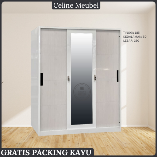 KHAKU. Lemari Baju Besi Sliding - Lemari Baju 3 Pintu - Lemari Baju Besi - Lemari sliding Baju Besi
