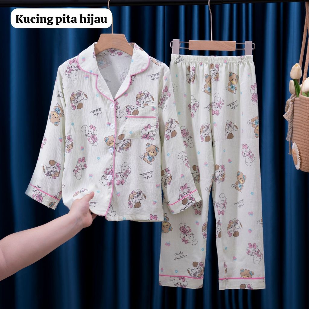 BAJU TIDUR PIYAMA PP 8 KAOS CRINKLE ANAK BALITA REMAJA TANGGUNG 4-15TAHUN KATUN IMPORT BERKUALITAS U