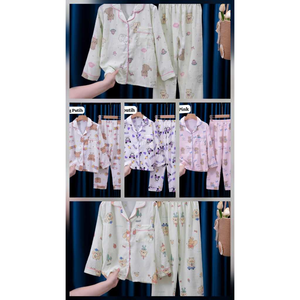 BAJU TIDUR PIYAMA PP 1 KAOS CRINKLE ANAK BALITA REMAJA TANGGUNG 4-15TAHUN KATUN IMPORT BERKUALITAS U