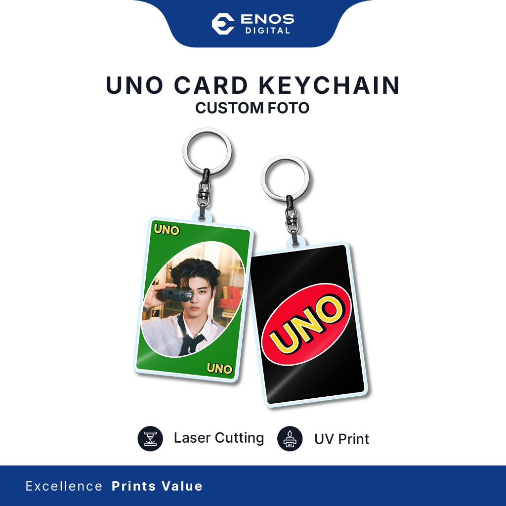 Gantungan Kunci UNO Card Custom | Ganci Akrilik Foto Nama Sendiri | Gift Lucu Couple & Teman
