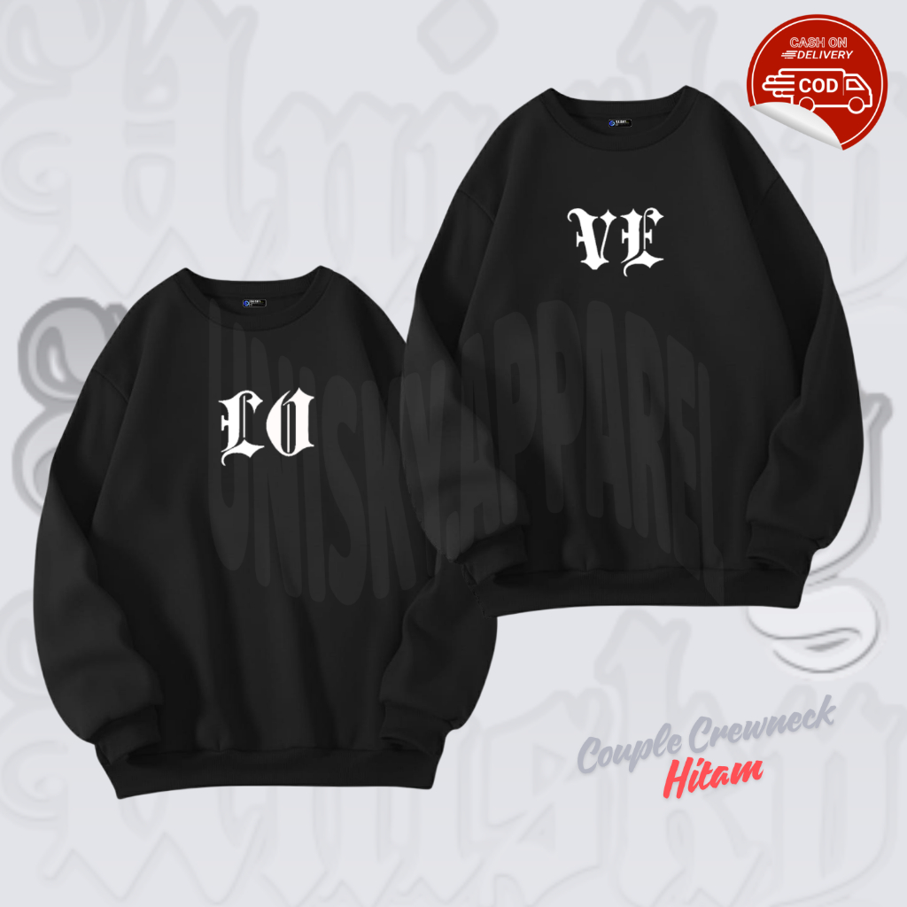 (ISI 2 PCS) Crewneck Couple Simple Motif Love  Switer Cruneck Pasangan  Laki-Laki Perempuan  Warna H