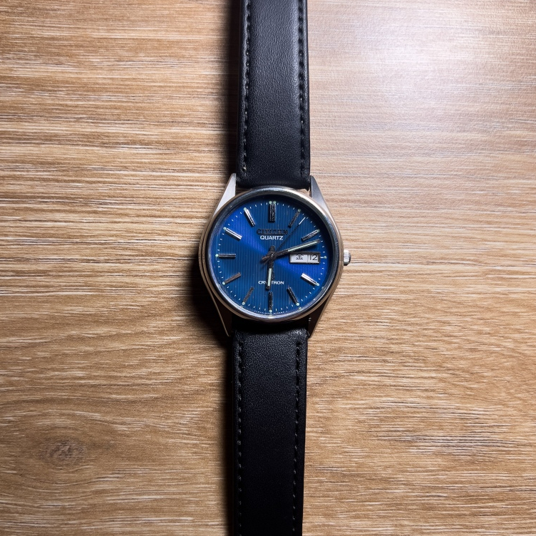 Jam Tangan Pria Vintage Citizen Crystron JDM - Kanji Day - Blue Dial