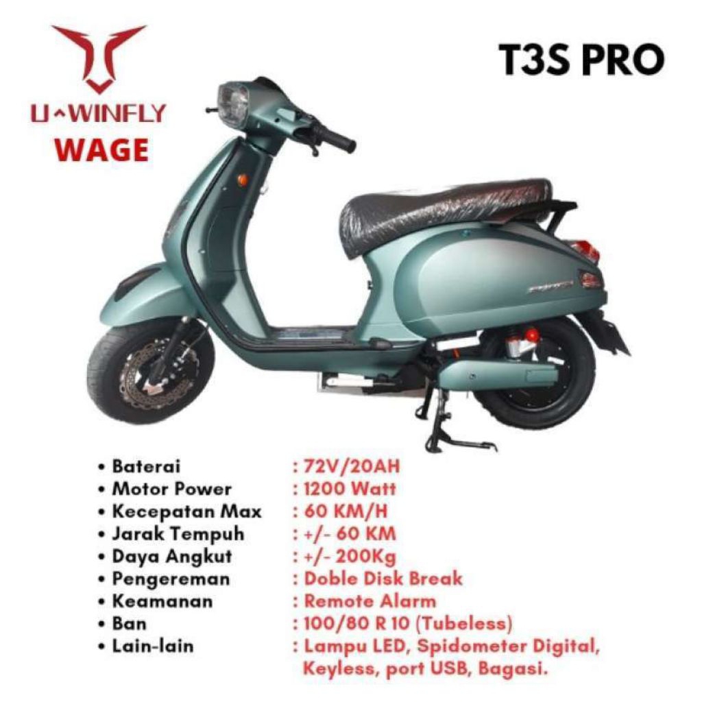 Sepeda Motor Listrik UWINFLY T3S NEW PRO 1200 watt T3-S T3 S Scooter - Violet