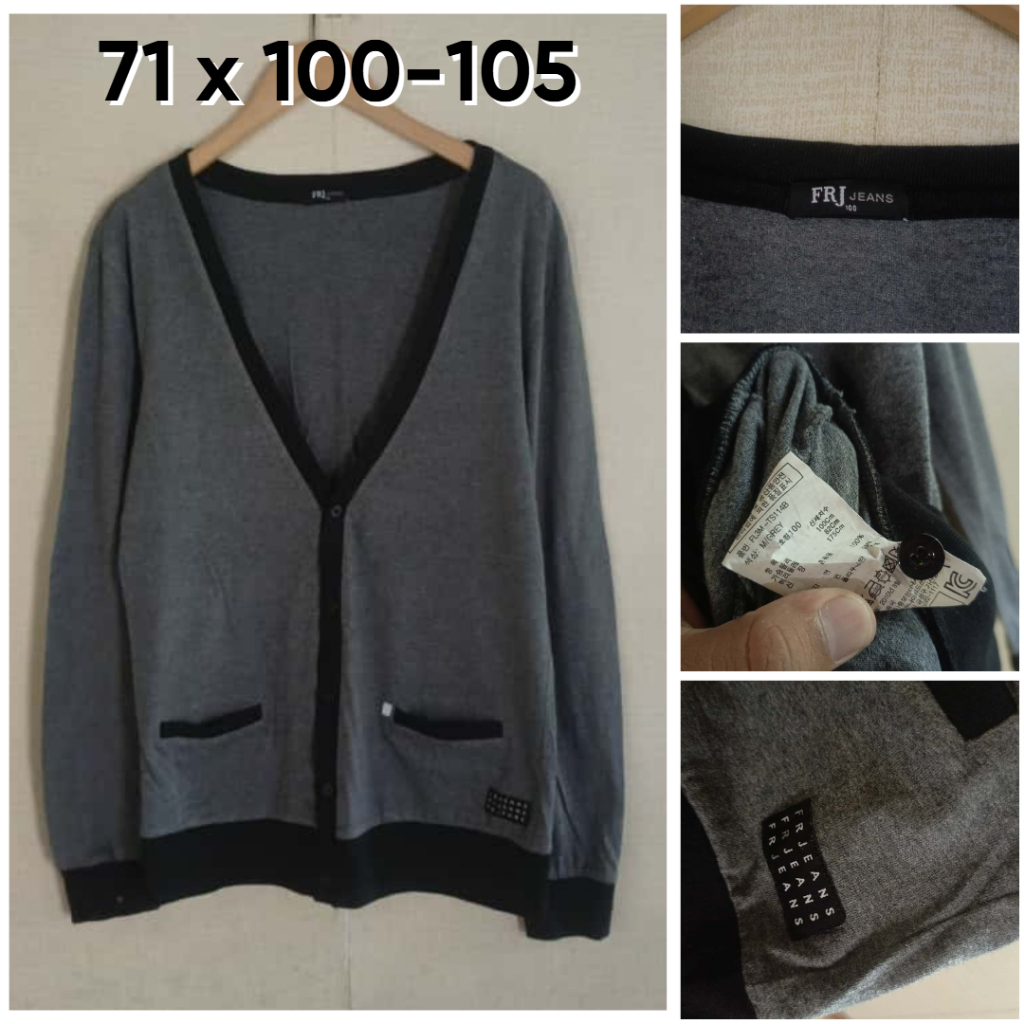 Cardigan FRJ JEANS Abu Lis Hitam V Neck Size M Pria Wanita Sweater Unisex C201
