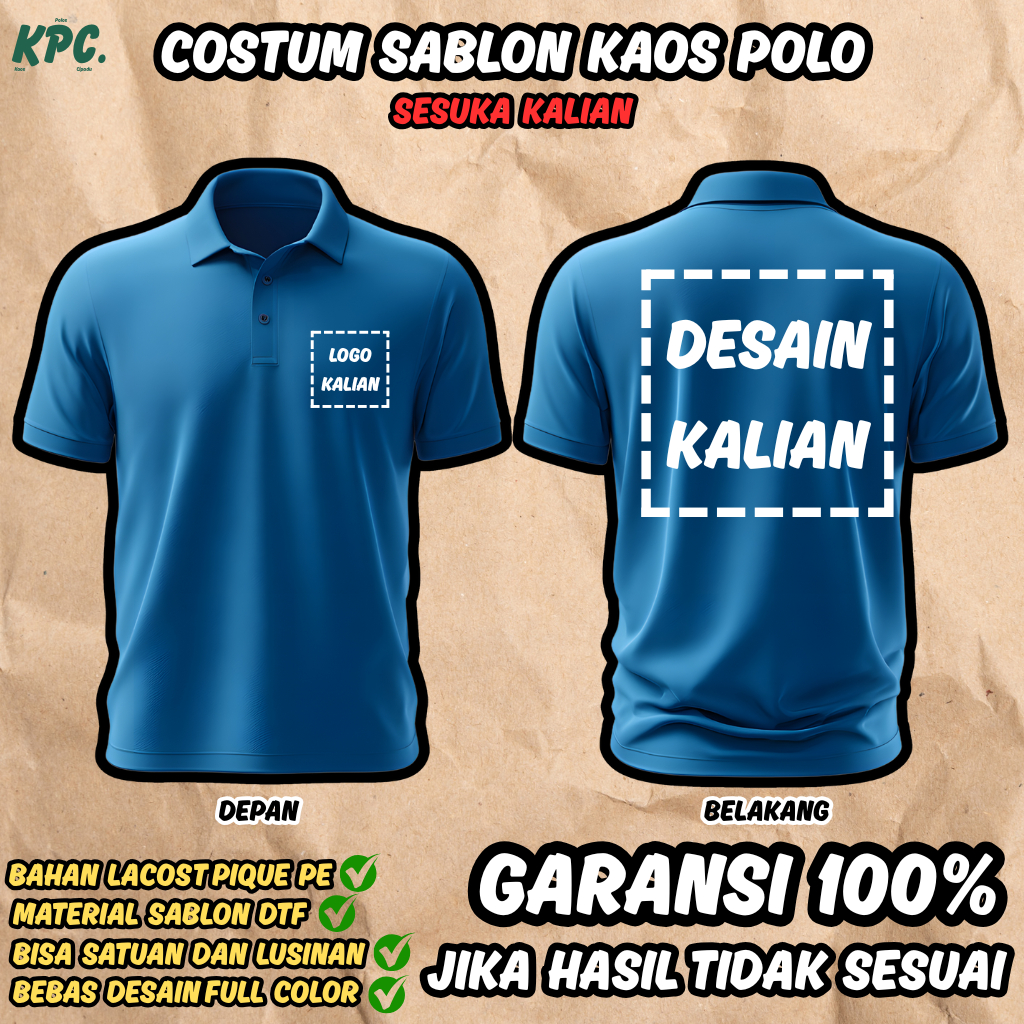 KPC - KAOS KERAH POLO SHIRT BORDIR/SABLON | CUSTOM SATUAN DESIGN SUKA SUKA | PRIA DAN WANITA