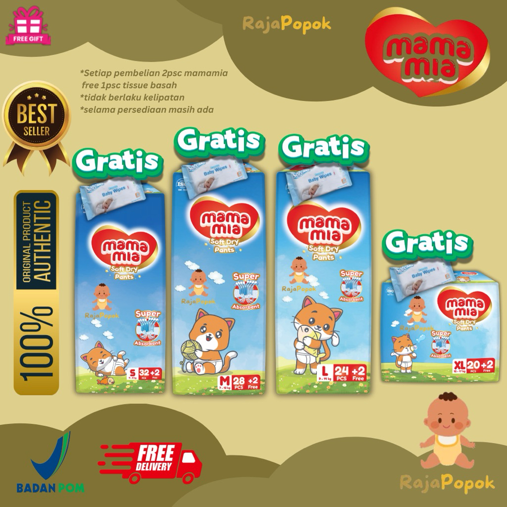 MAMAMIA Popok Bayi Celana Premium S34 M30 L26 XL22
