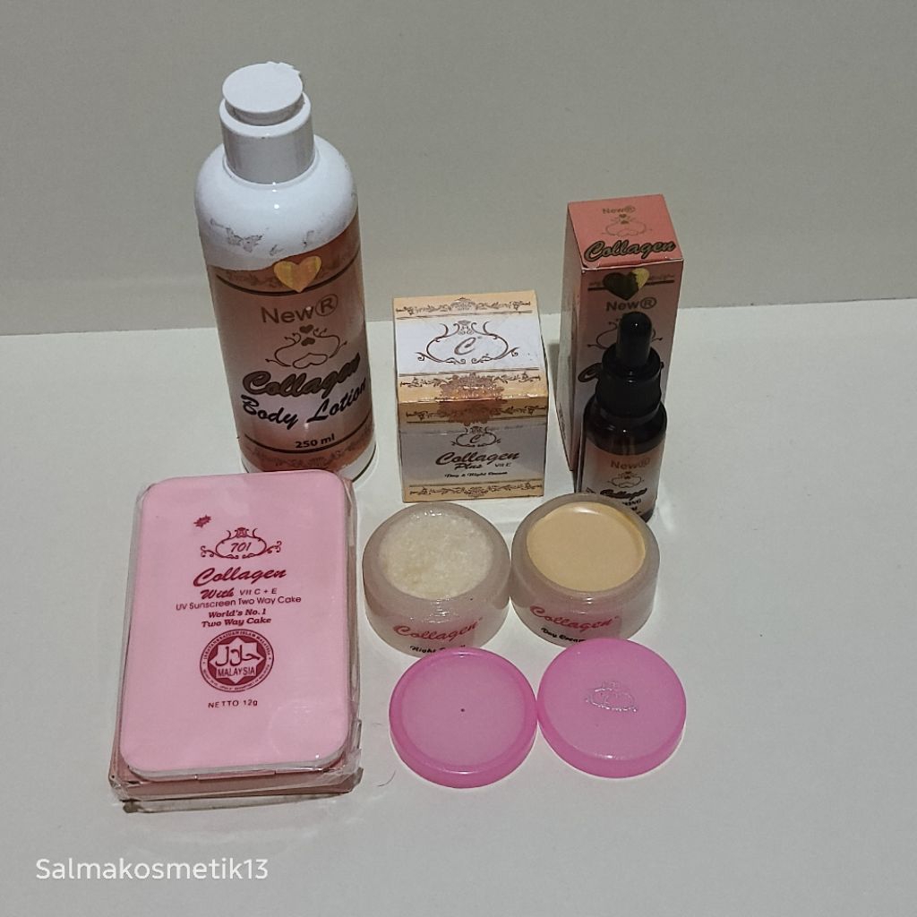 Paket Cream Collagen 5In1 Whitening Original // cream siang, malam, serum glowing, lotion, bedak twc