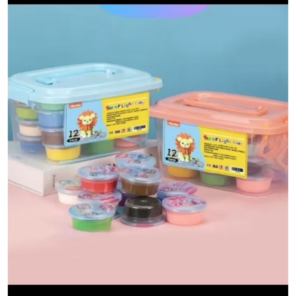 mainan clay box isi 12pcs warna warni / mainan edukasi anak clay warna warni