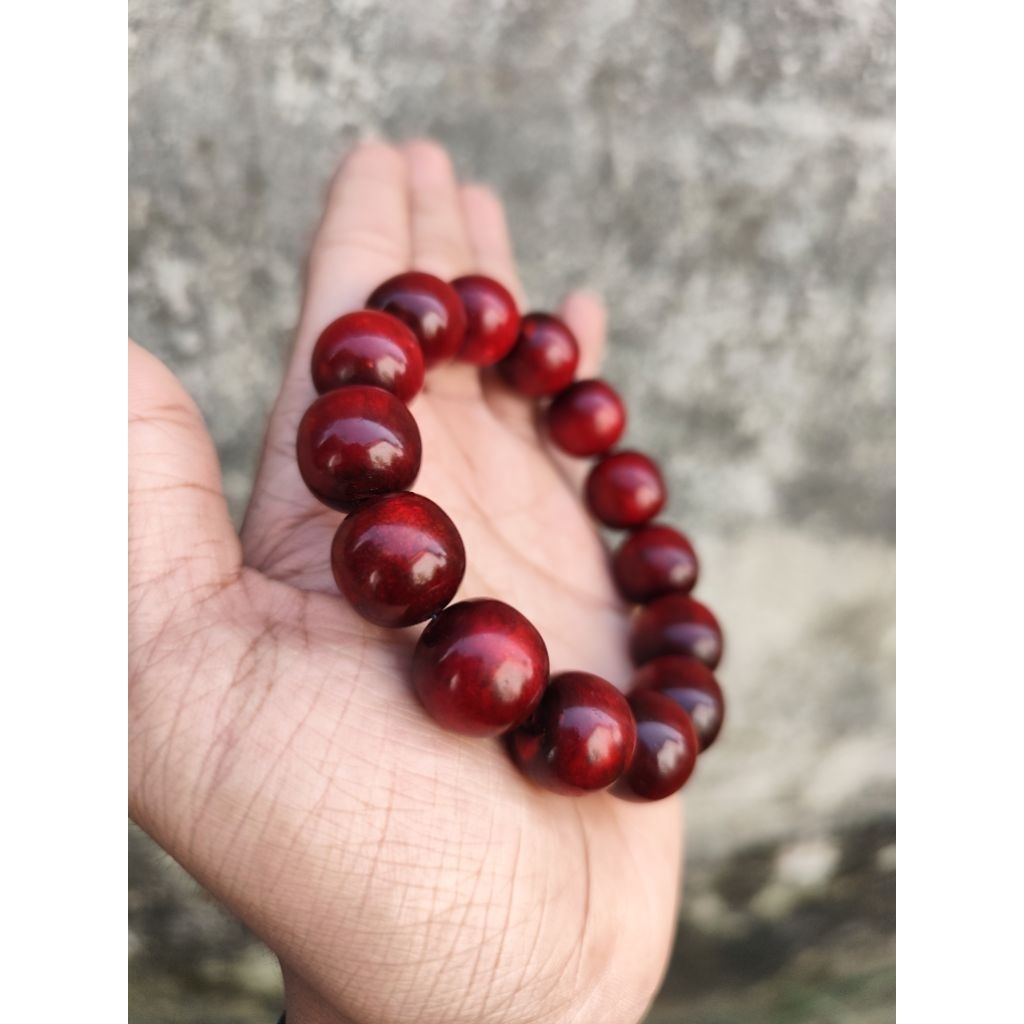Gelang Butiran Tali Arus Warna Merah Dim 16 mm Premium