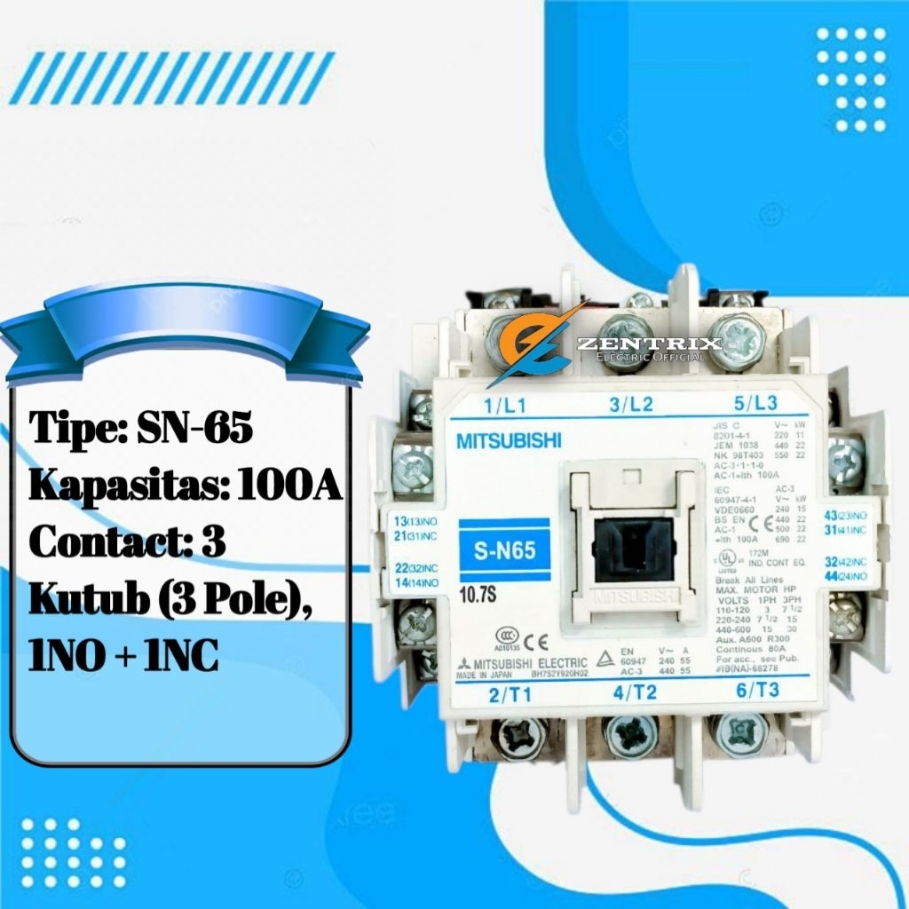Kontaktor Mitsubishi SN65 S-N 65 3P 100A 220Vac