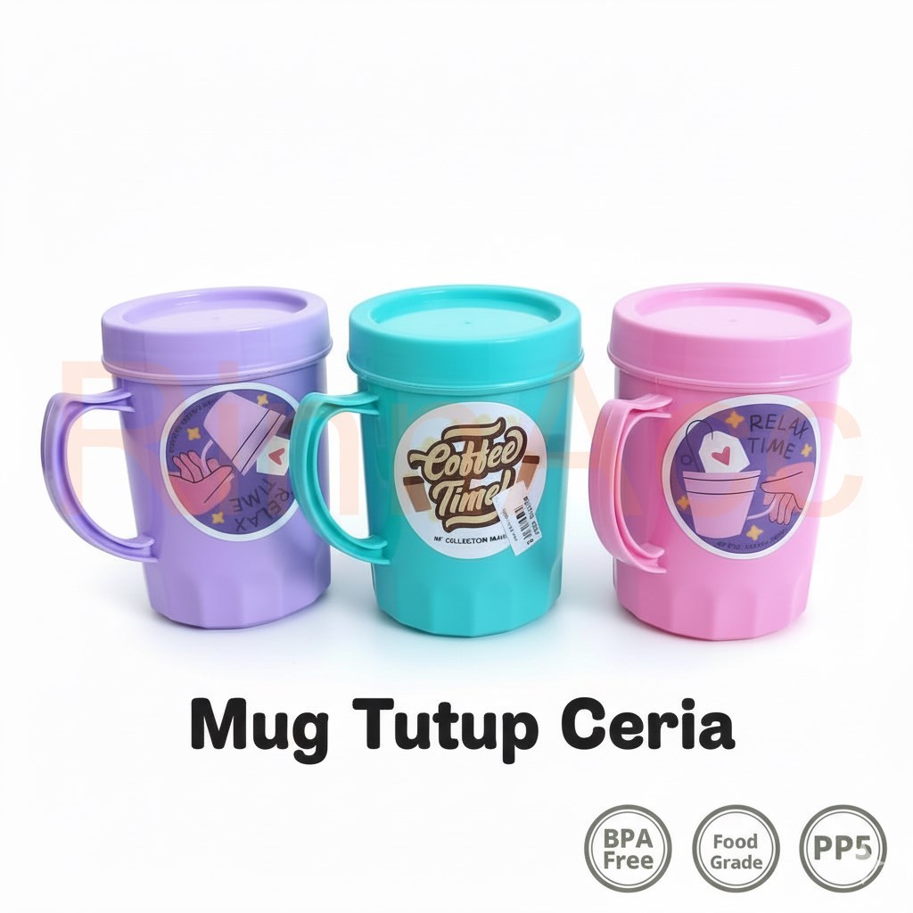 Gelas Tutup / Mug Teko Air Minum Tutup Plastik EXCELSO Ceria
