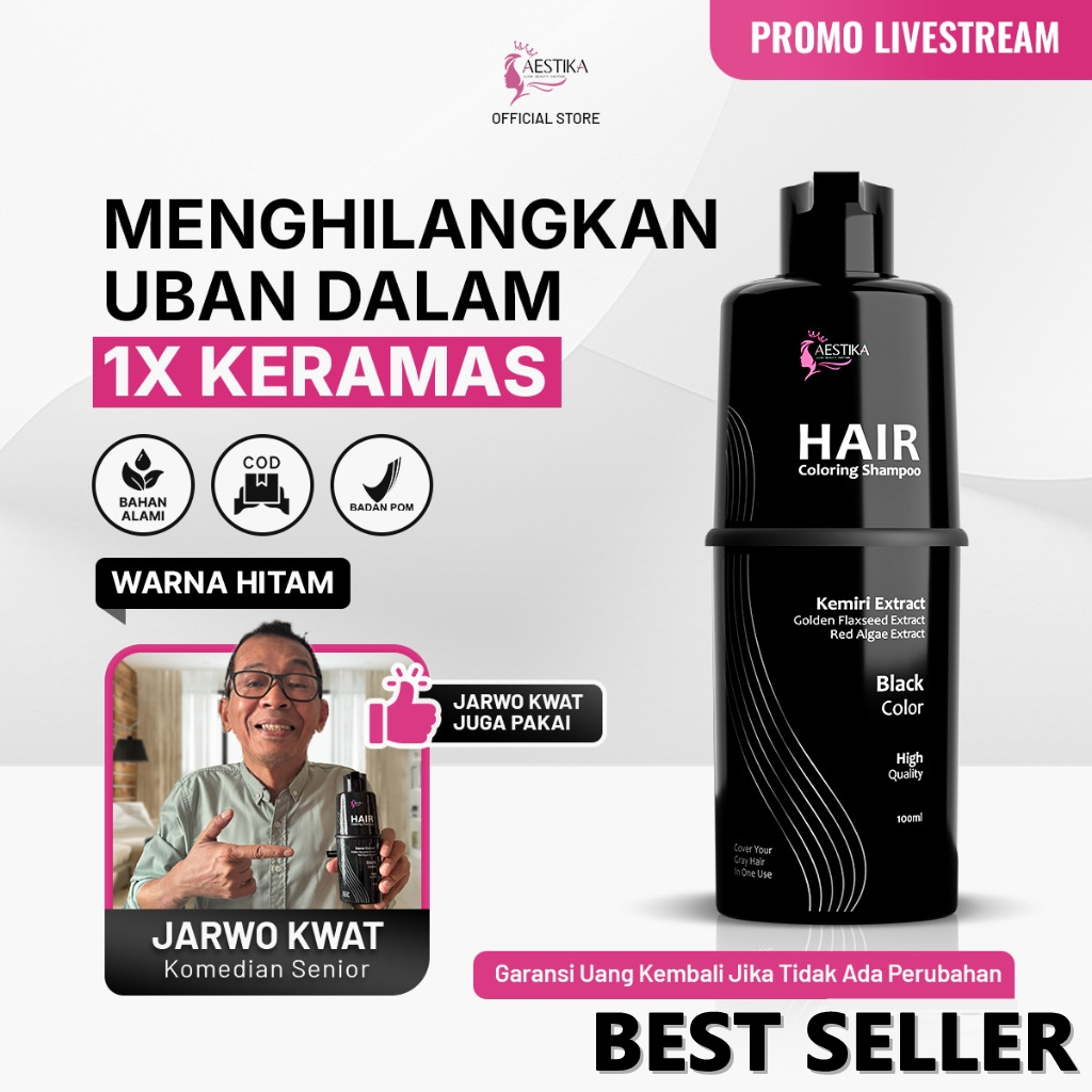 Aestika Hair Coloring Shampoo Black - Sampo Penghitam Rambut Uban Penghilang Uban Permanen Halal