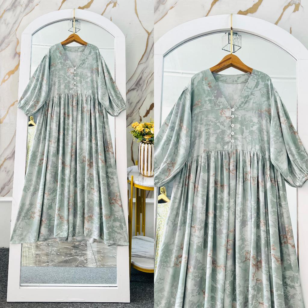 yulia midi dress  -  motif kekinian tangan karet busui friendly adem