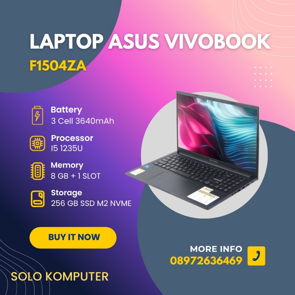 LAPTOP ASUS CRE I5 MURAH Asus VivoBook F1504ZA-WH52 with Intel i5 Gen 12 and 8GB RAM and Windows 11