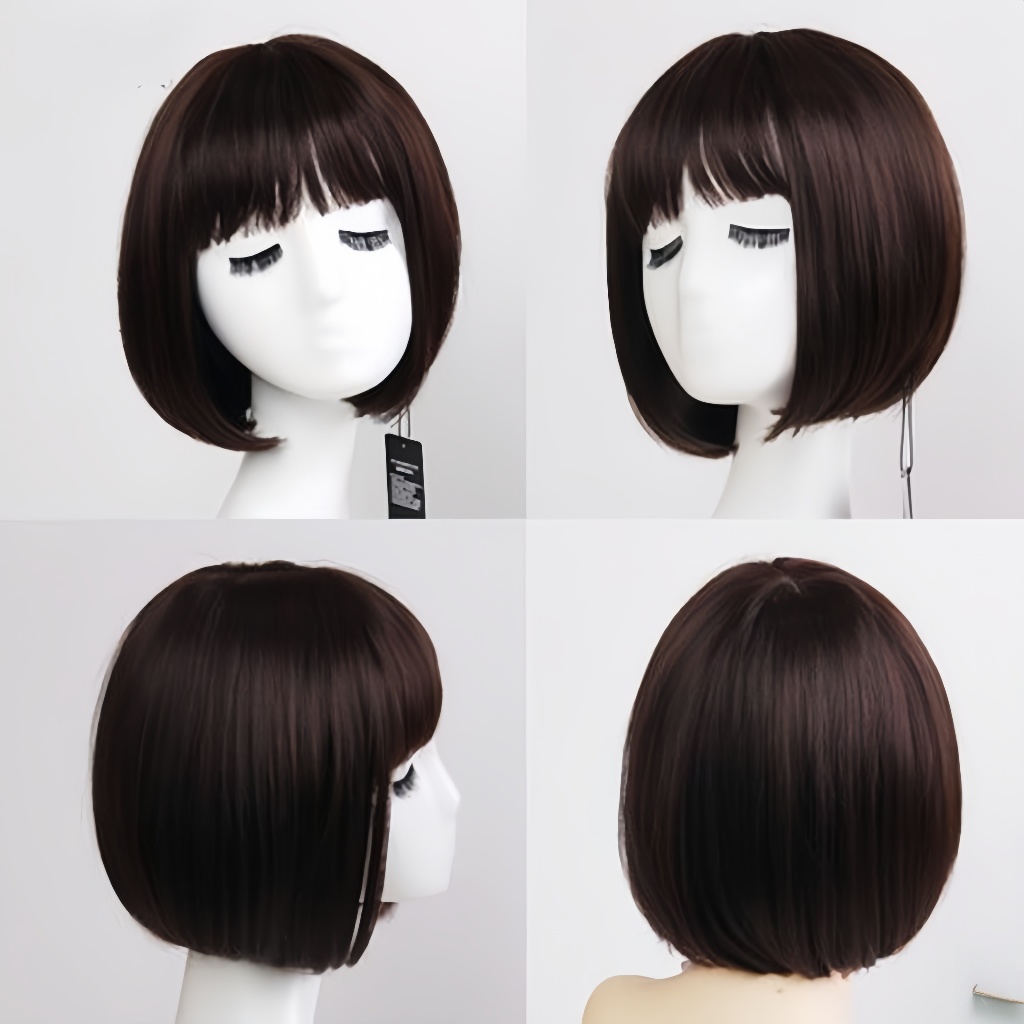 Rambut Palsu Wanita Pendek Wig Wanita Murah Wig Rambut Asli Pendek Wig Pendek Poni Lurus Rambut Pals