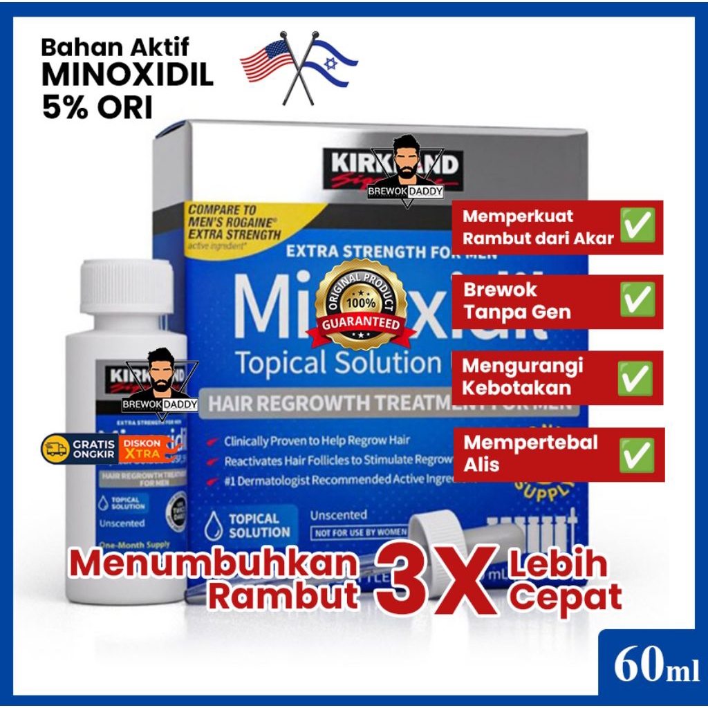 Minoxidil 5% BPOM Penumbuh Rambut & Brewok | 1 Botol 60ml | 1 Box 6 Botol / Brewok 2
