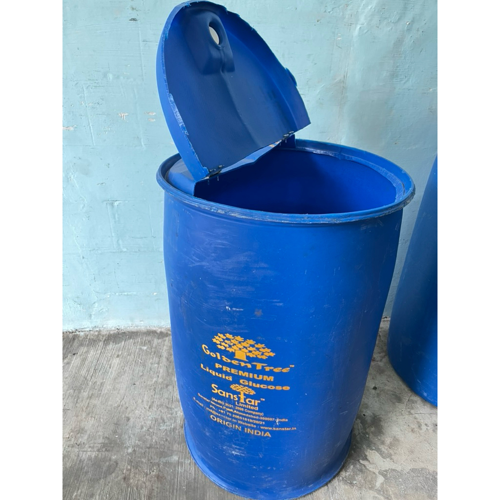 drum plastik biru 200 liter engsel buka tutup
