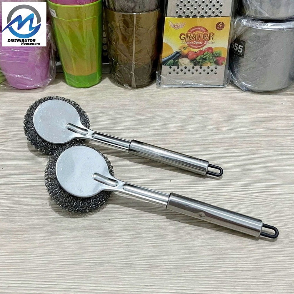 Sikat Cuci Piring Kawat Gagang Stainless / Sabut Cuci Piring Nekel Gagang