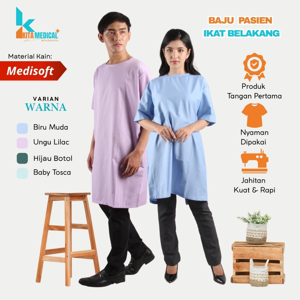 Baju Pasien Rumah Sakit Pria Wanita Bahan Katun Seragam Rawat Inap Lengan Pendek Unisex