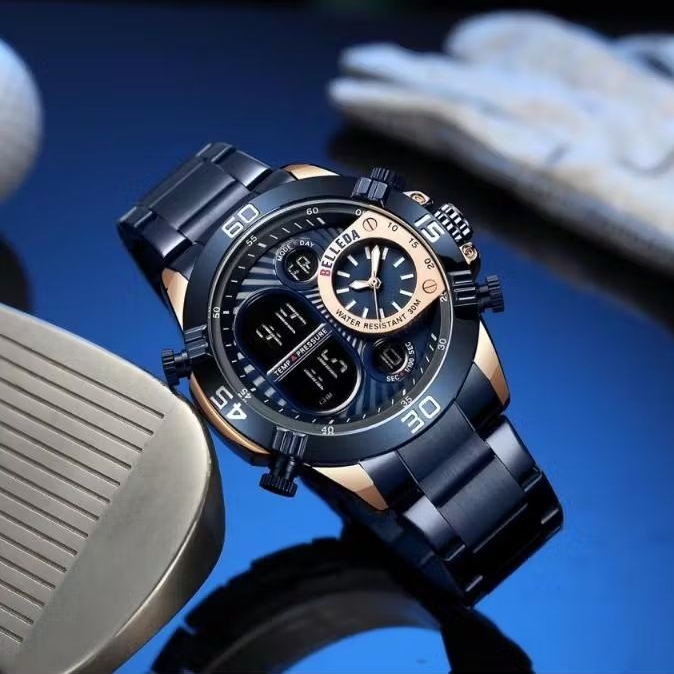 Jam Tangan Pria Original BELLEDA 9271 Rantai Digital Analog Rantai Casual Anti Air