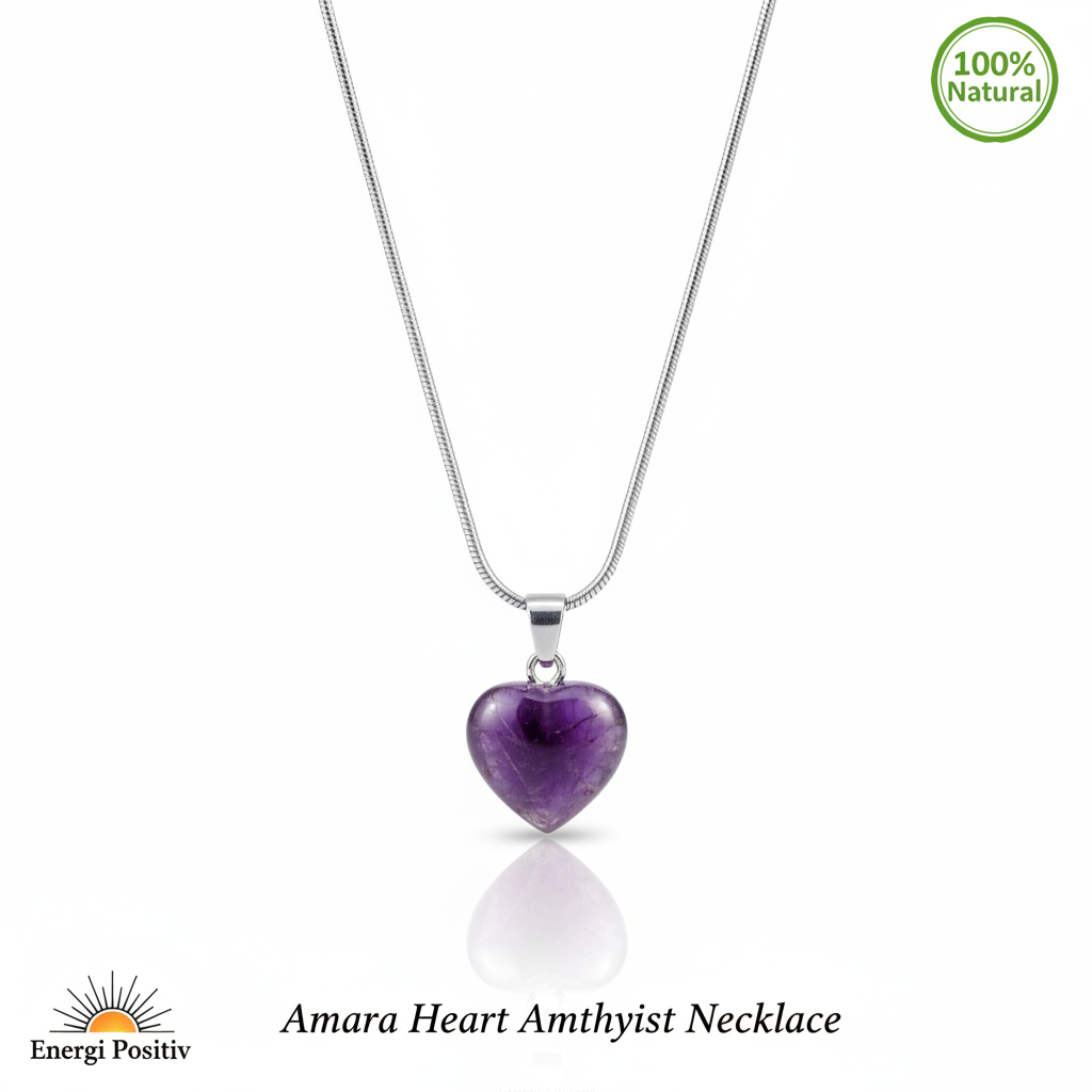 Kalung Batu Kecubung Asli Hati - Liontin Amethyst Ungu Natural - Titanium Anti Karat