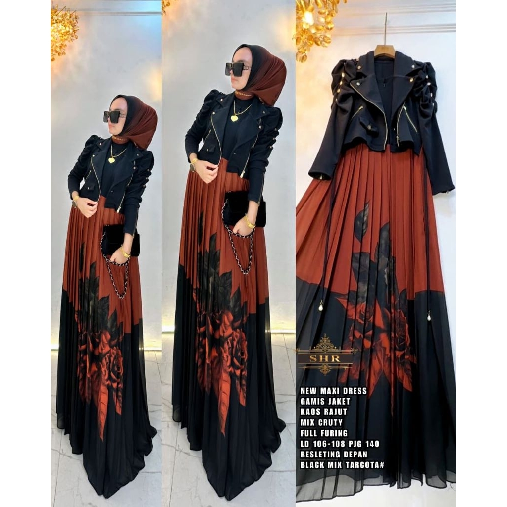 SHR MAXI DRESS GAMIS JAKET DUA WARNA MEWAH SHR