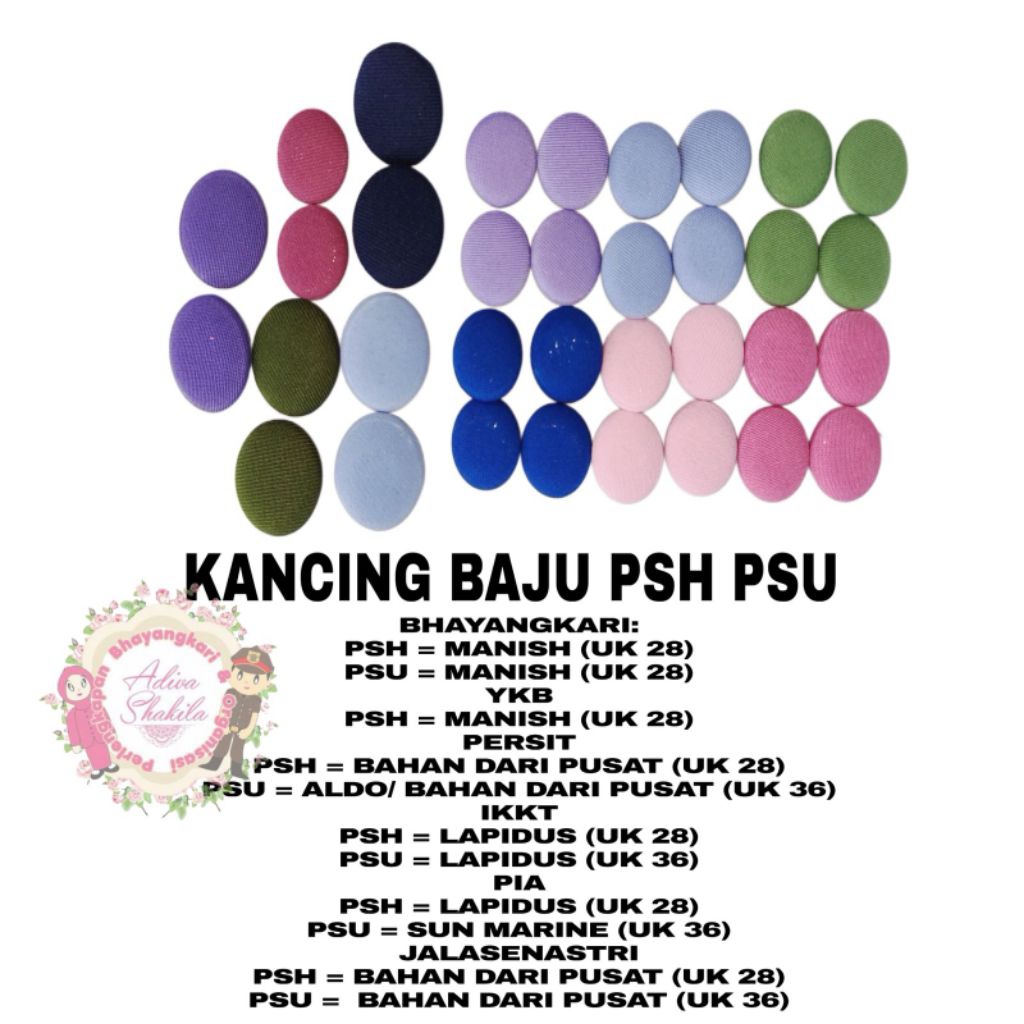 ADIVA -- KANCING BAJU SERAGAM PSH / PSU BHAYANGKARI / PERSIT  / IKKT/ PIA/ JALASENASTRI/ YKB
