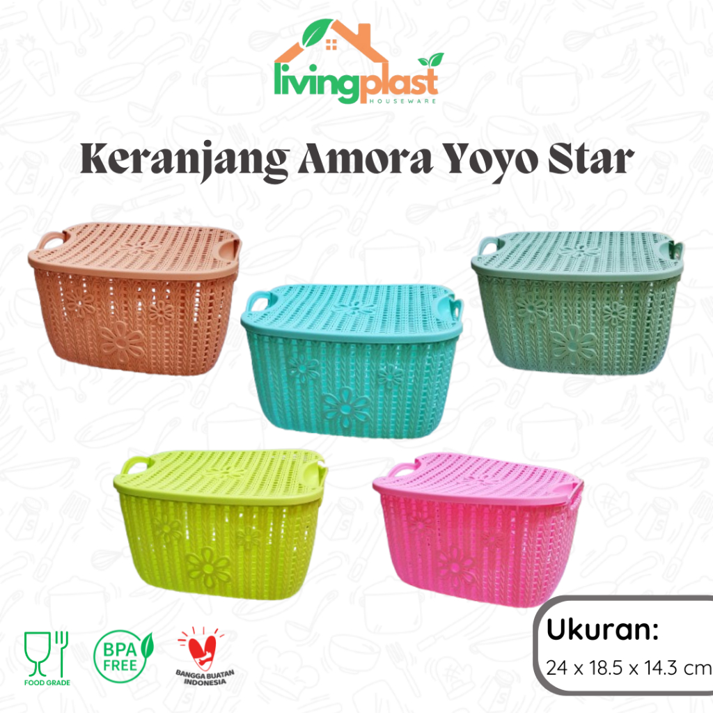 Keranjang Amora Yoyo Star + Tutup / Keranjang Buah Sayur / Keranjang Serbaguna Rotan Plastik