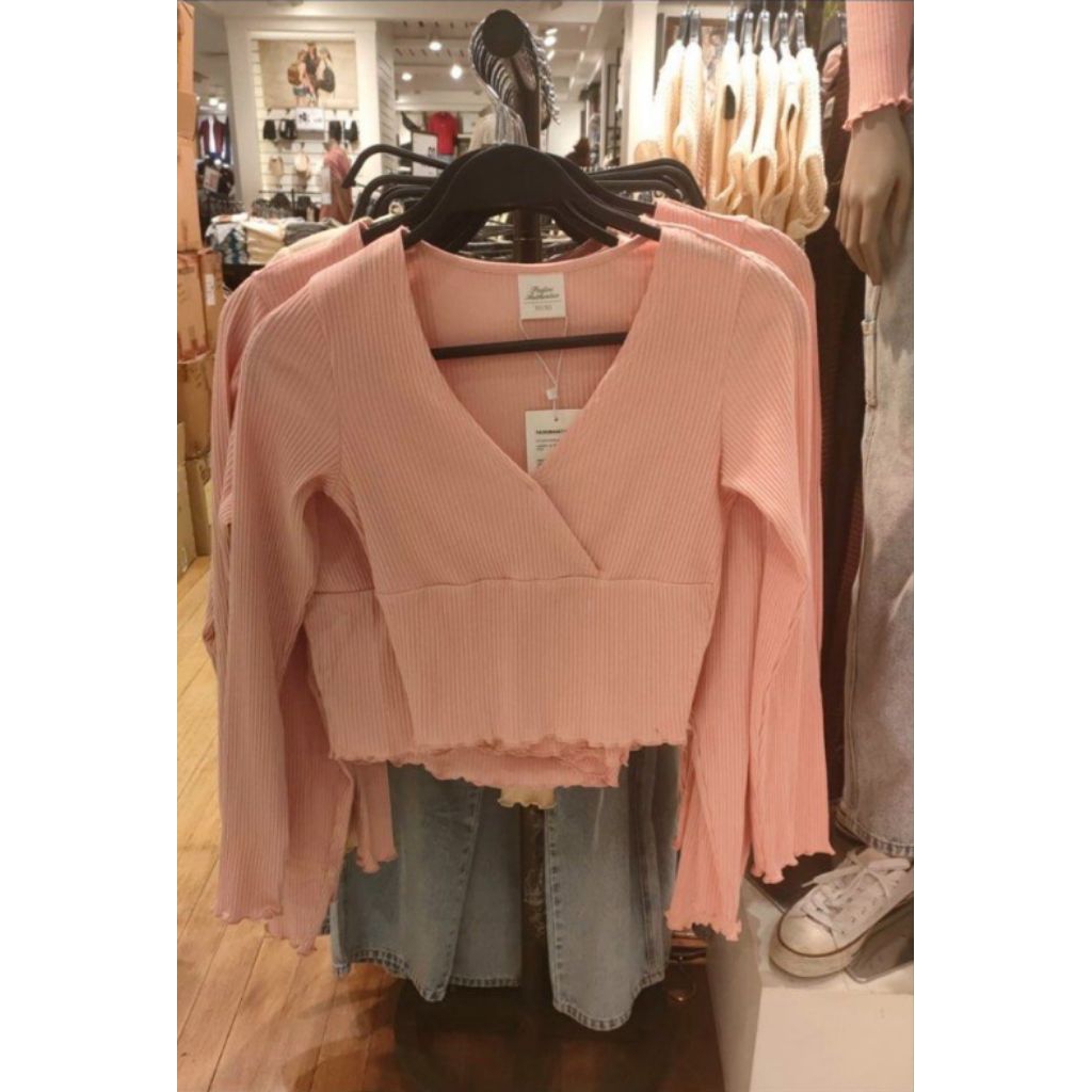 Padini Authentics Dusty Baby Pink Crop Top Long Sleeve Coquette Malaysia