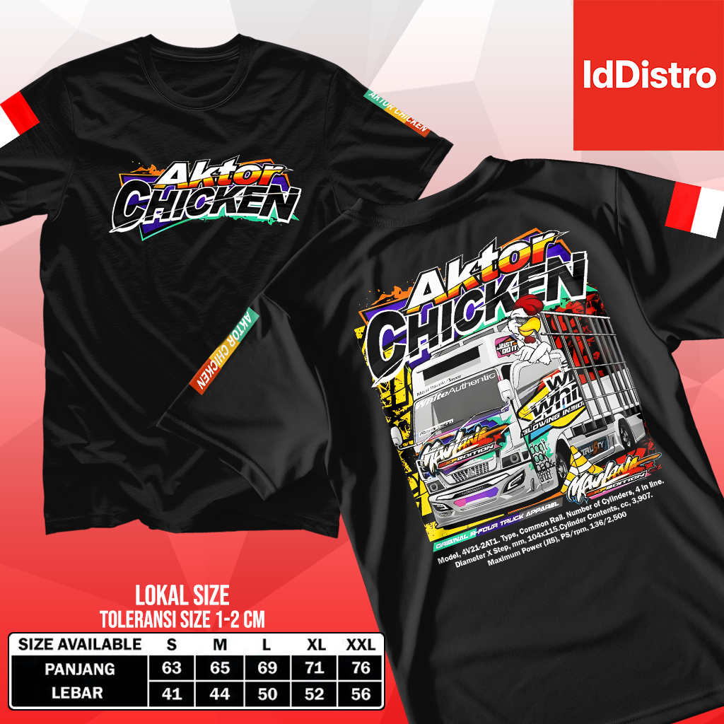 IdDistro Kaos Distro Motif Aktor Truck Ayam Truk Chicken Bahan Semi Cotton Printing HD Unisex