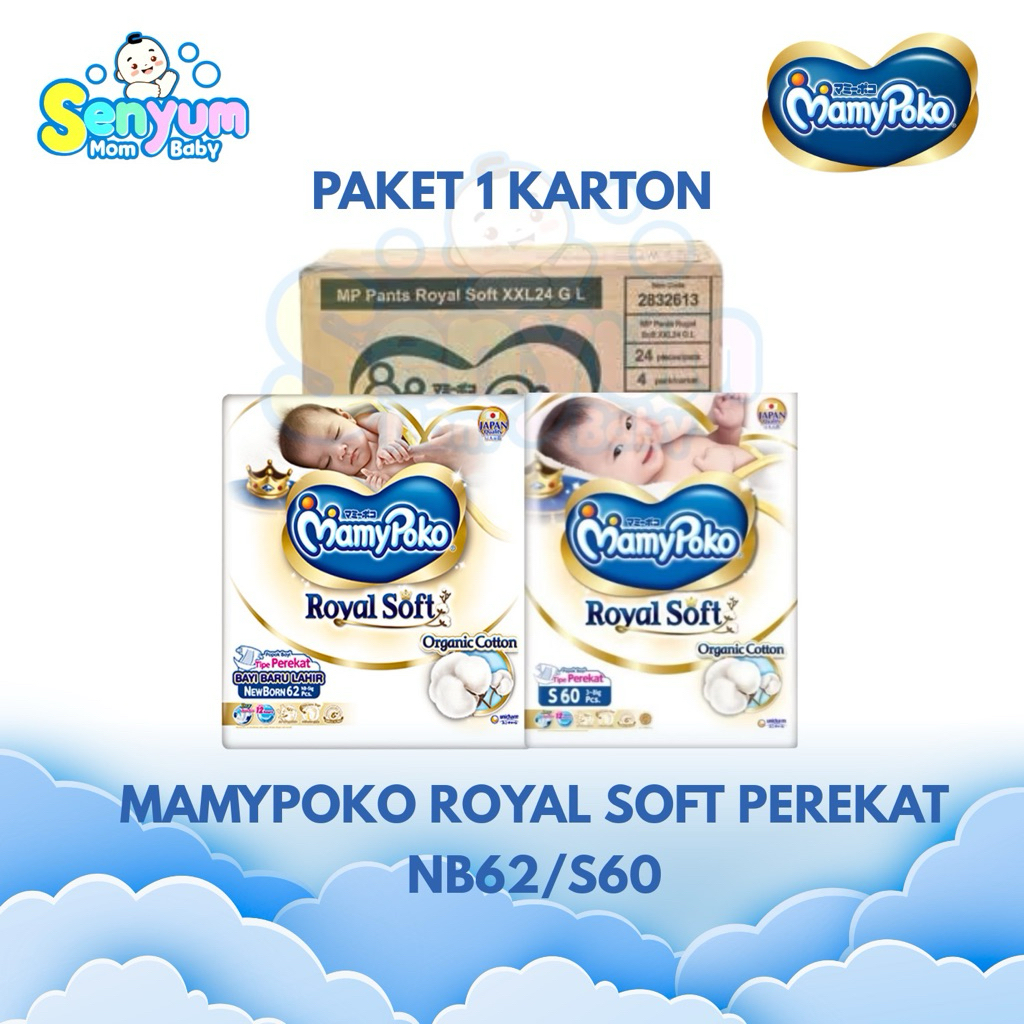 PAKET 1 KARTON MAMYPOKO ROYAL SOFT PEREKAT NB62/S60