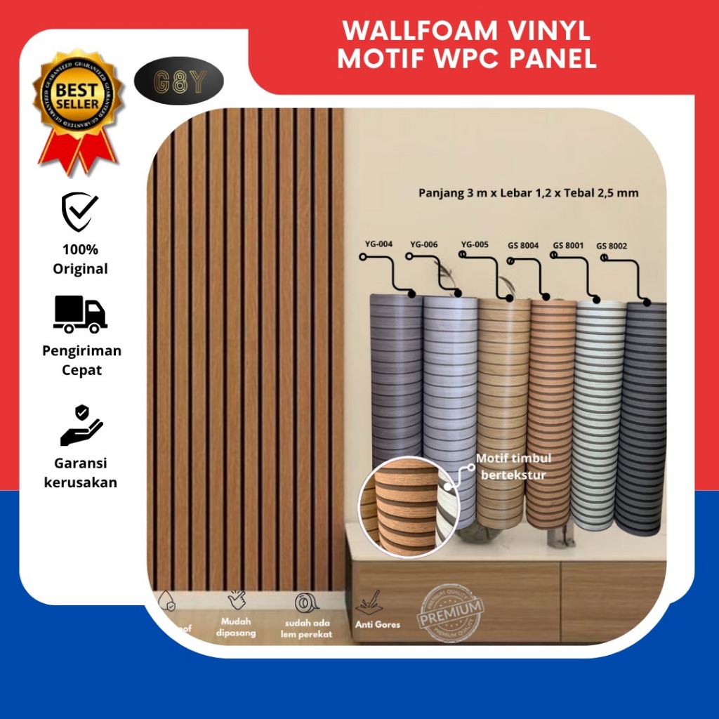 WALLFOAM Motif WPC PANEL UK Lebar 120CM x Panjang 3M / Wallfoam Dinding Vinyl / Foam Roll Sticker