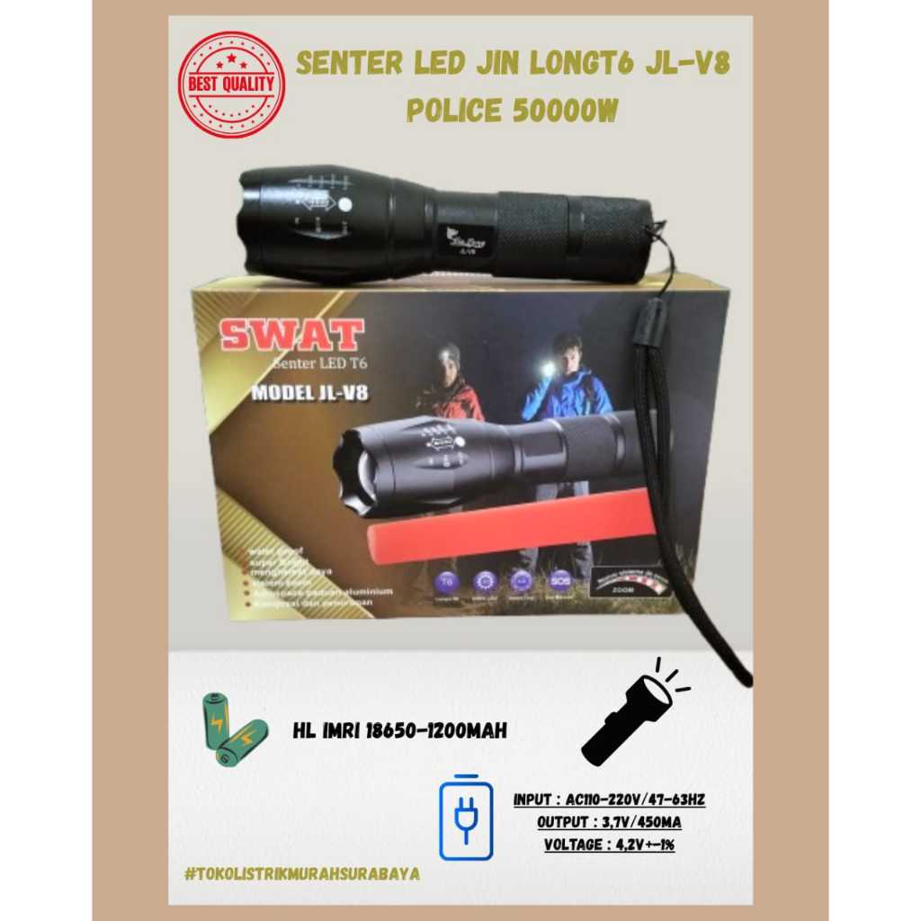 Senter Cree T6 JIN LONG LED JL-N1/JL-N2 LASER /JL-V8 Police 500000W//Senter Camping