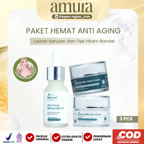 Amura Paket Hemat Anti Aging Lawan Kerutan dan Flek Hitam Bandel Retinol Serum Day & Night Cream