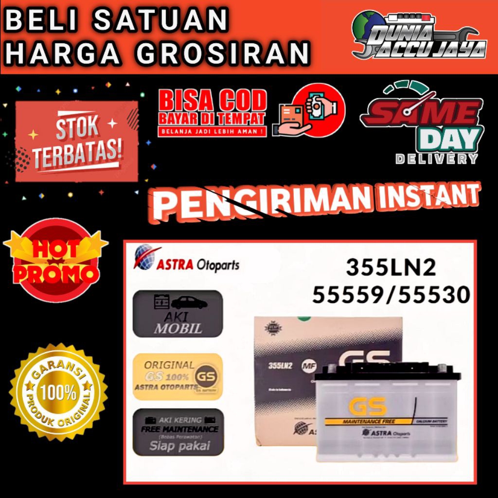 Aki GS MF OEM DIN 355LN2 / 55559 / 55530 12v 60ah INNOVA REBORN BENSIN Daewoo Espero KIA Carens Opel