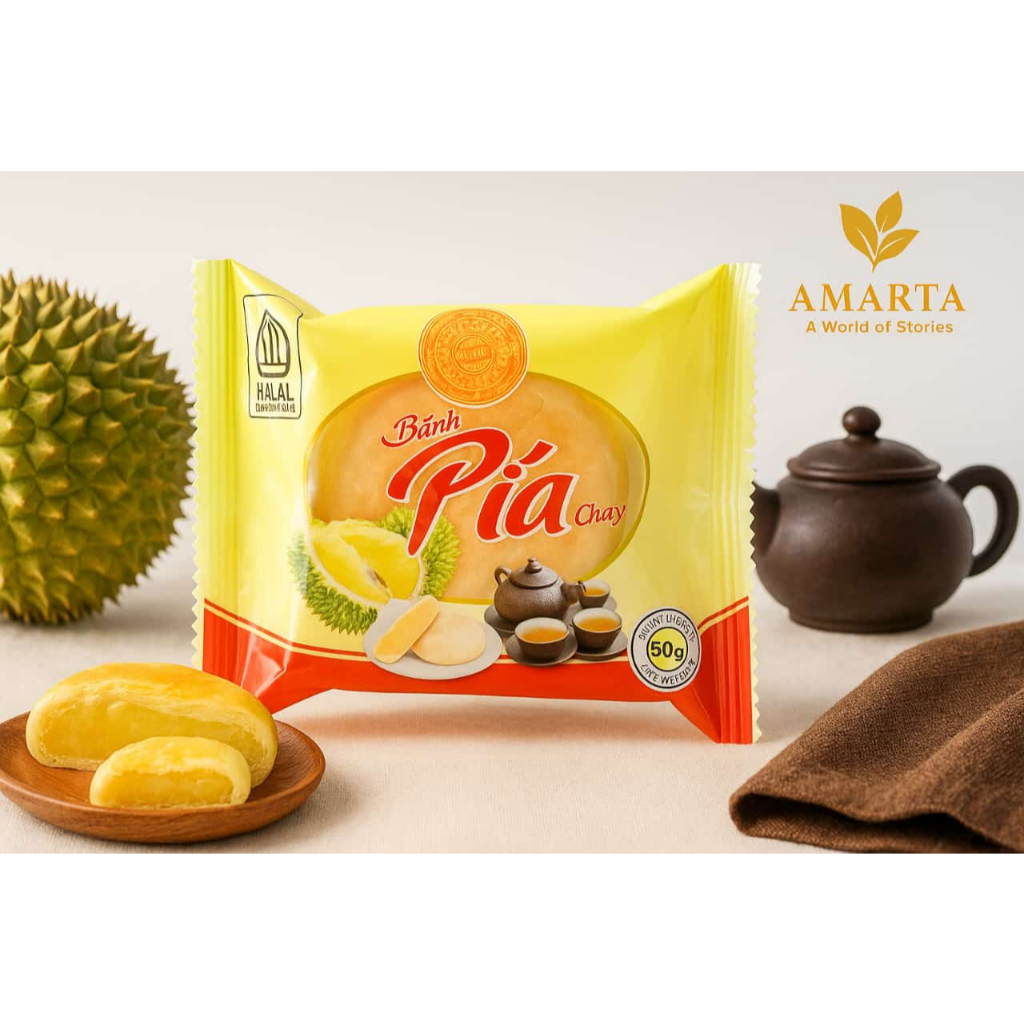 Pia Durian Vietnam Banh Pia Chay HALAL 50gr - Pia Duren Bao Minh - Kemasan Pack - kemasan 300