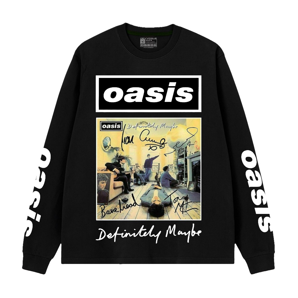 Devvogue Kaos Lengan Panjang Rib Oasis Album T-shirt Band Combed 24s