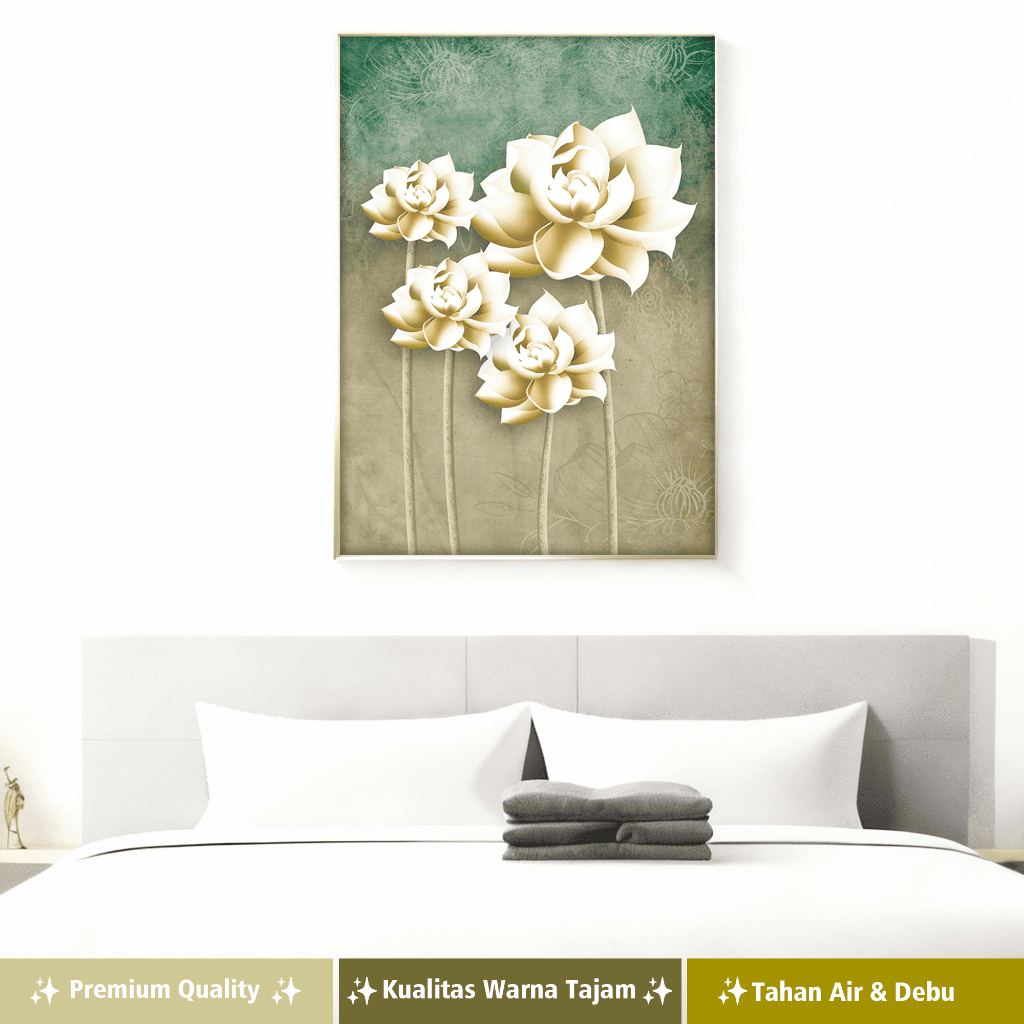 DD Hiasan dinding  lukisan canvas + motif bunga  teratai frame